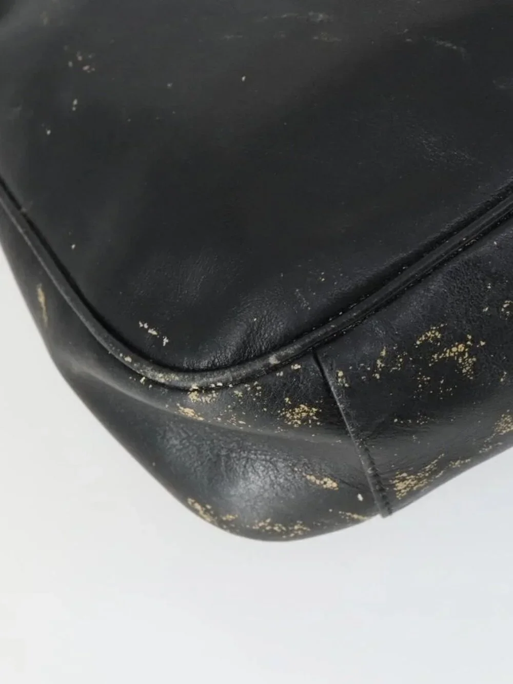 GUCCI Bamboo Hand Bag Leather Black Gold Auth 170494